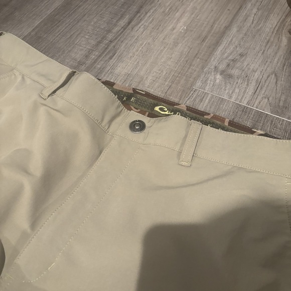 DRAKE Sz 42 Waterfowl Stretch Tech Hunting Pants Khaki Zip Pockets Bungee Hem - Picture 3 of 9